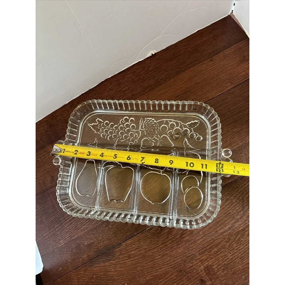 Vintage Clear Glass Divided Fruit Serving Tray Relish Dish Scalloped Edge 12.5in